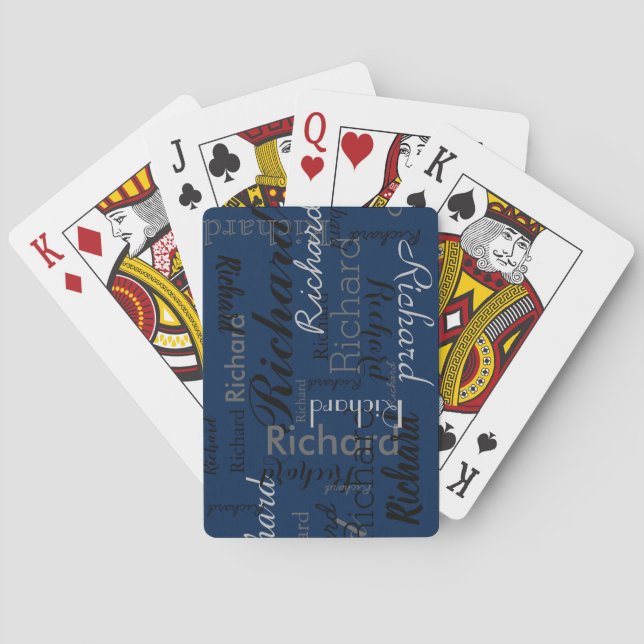 Add Name to get Personalised dark-blue Playing Cards (Back)