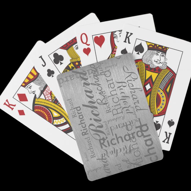 Add name to get personalised grey steel playing cards (Creator Uploaded)