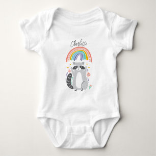 Add Name to Racoon and rainbow Baby Bodysuit