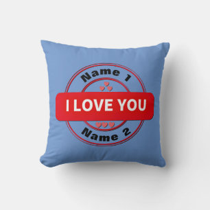 Add Name Valentines Day I Love You Banner Red Blue Cushion