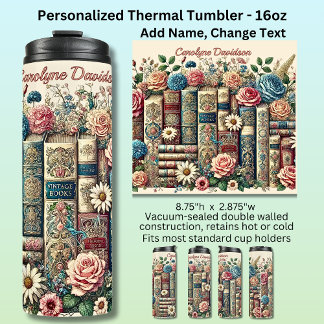 Add Name Vintage Books & Flowers Thermal Tumbler