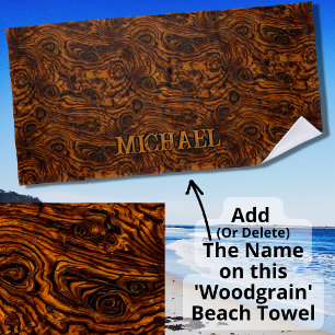 Add Name,  Vintage Weathered Wood Grain Wood Look Beach Towel