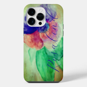 Add Name Violet Blue and Pink Pastel Floral iPhone 14 Pro Max Case