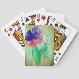 Add Name Violet Blue and Pink Pastel Floral Playing Cards