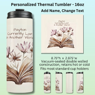 Add Name, Watercolor Book & Flowers Thermal Tumbler