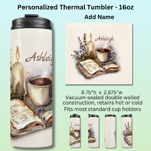 Add Name, Watercolor Candle Book & Coffee Thermal Tumbler
