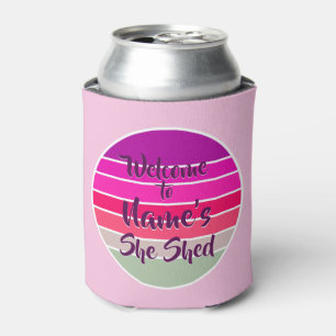 Add Name Welcome to She Shed Pink Retro Sunset     Can Cooler