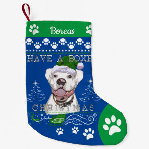 Add Name White Boxer Dog Christmas  Small Christmas Stocking