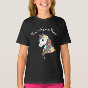 Add name White Daisies pink flowers unicorn T-Shirt