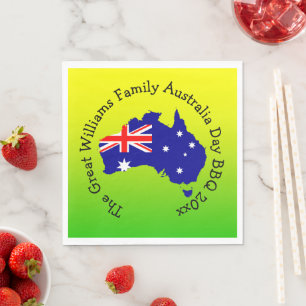 Add Name Year, Australia Day Green Gold for BBQ Napkin