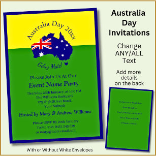 Add Name Year Date Australia Day Green Gold Party Invitation
