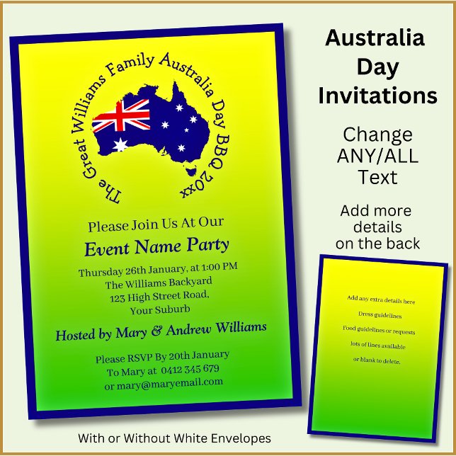 Add Name Year Date Australia Day Party Green Gold  Invitation (Creator Uploaded)