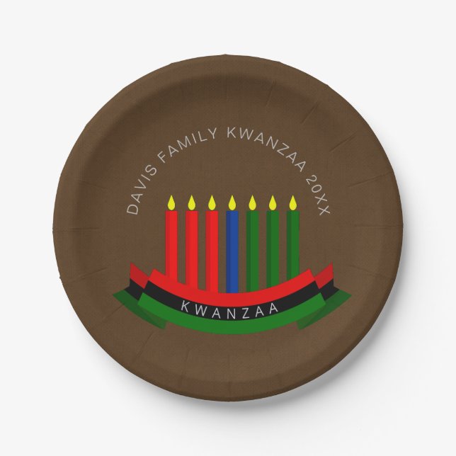 Add Name Year Kwanzaa Candles 7" Paper Plate (Front)