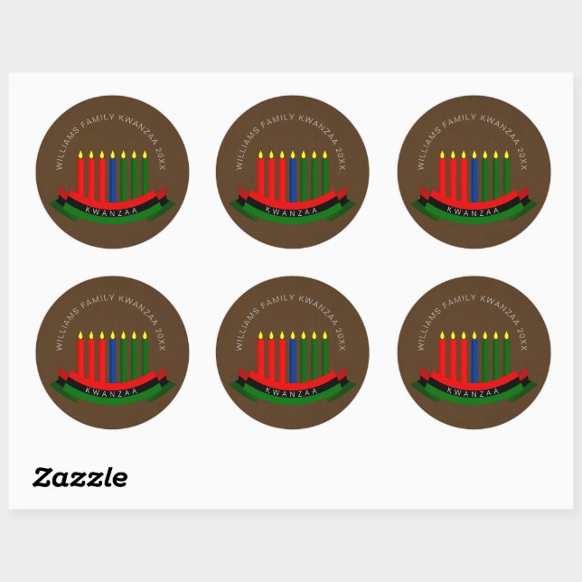 Add Name Year Kwanzaa Candles Classic Round Sticker (Sheet)