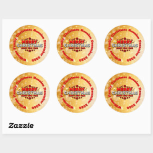 Add Name Year Matching Merry Christmas Classic Round Sticker