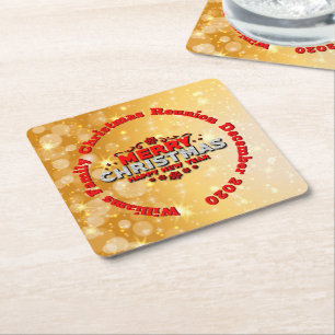 Add Name Year Matching Merry Christmas Square Paper Coaster