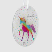 Add Name & Year to Rainbow Gold Glitter Unicorn Ornament (Front)