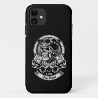 Add Name Year Vintage Biker Skull Crossed Pistons 