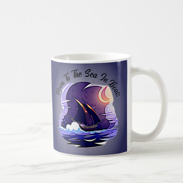 Add Name Your Text, Sailing Ship, Clouds Moon Blue Coffee Mug (Right)