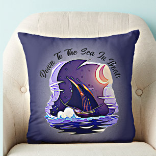Add Name Your Text, Sailing Ship, Clouds Moon Blue Cushion
