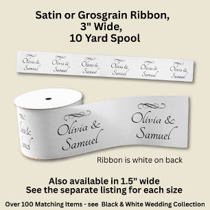 Add Names, 3" Wide Black White Infinity Scroll, Grosgrain Ribbon