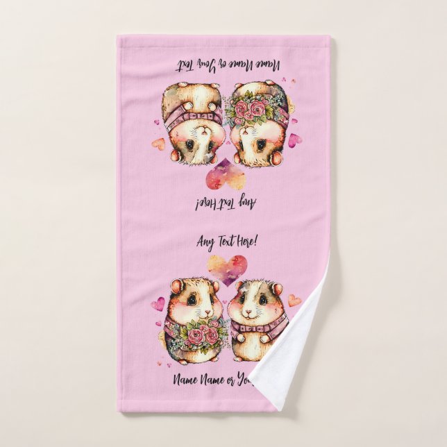 Add Names Change ALL Text Guinea Pigs Valentines + Hand Towel (Hand Towel)