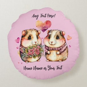 Add Names Change ALL Text Guinea Pigs Valentines + Round Cushion