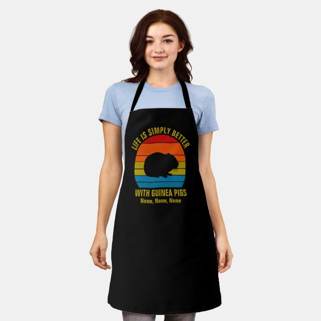 Add Names Change ALL Text, Life Better Guinea Pigs Apron (Worn)