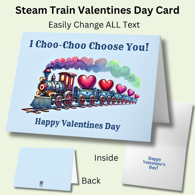 Add Names, Choo Choo Steam Train Engine Valentines Card (Creator Uploaded)