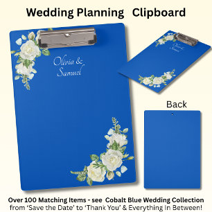 Add Names, Cobalt Blue & White Roses Wedding Suite Clipboard