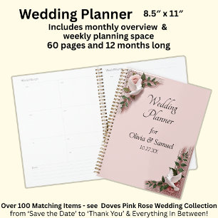 Add Names & Date Pink Roses & Doves Wedding Planner