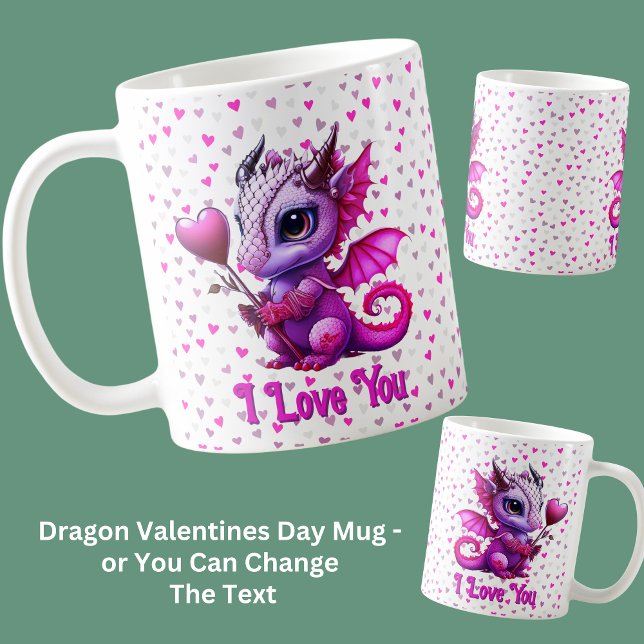 Add Names, Dragon Valentines Day Pink Hearts  Coffee Mug (Creator Uploaded)