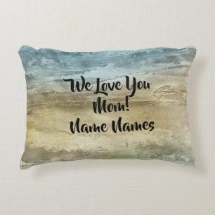 Add Names Edit All Text We Love You Mum Blue Brown Decorative Cushion