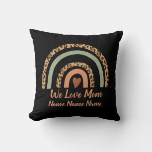Add Names Edit Text Leopard Print Rainbow Heart    Cushion