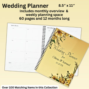 Add Names Etc, Golden Yellow Flowers Wedding Planner