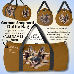 Add Names, German Shepherd Dog Bursting Out of  Duffle Bag