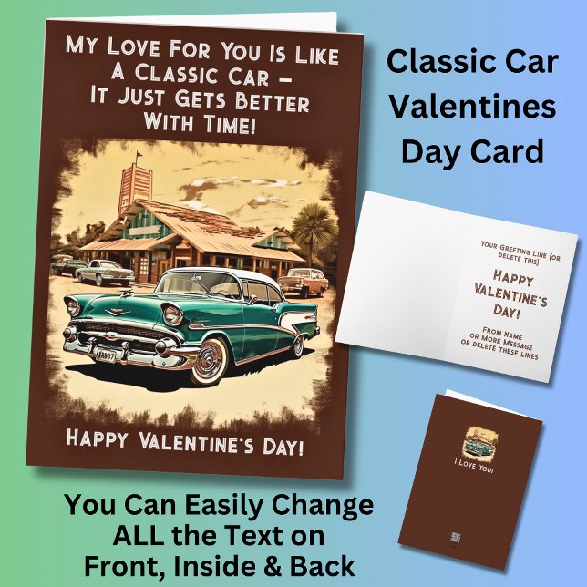 Add Names, Green Classic Car Valentines Day Card (Creator Uploaded)