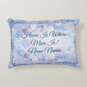 Add Names Homes Is Where Mum Is Mother Blue Floral Decorative Cushion