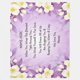 Add Names Love Hug Wrap Purple Floral Large  Fleece Blanket