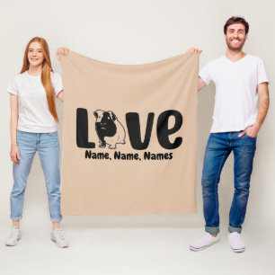 Add Names or Text, Guinea Pig LOVE on Fleece Blanket