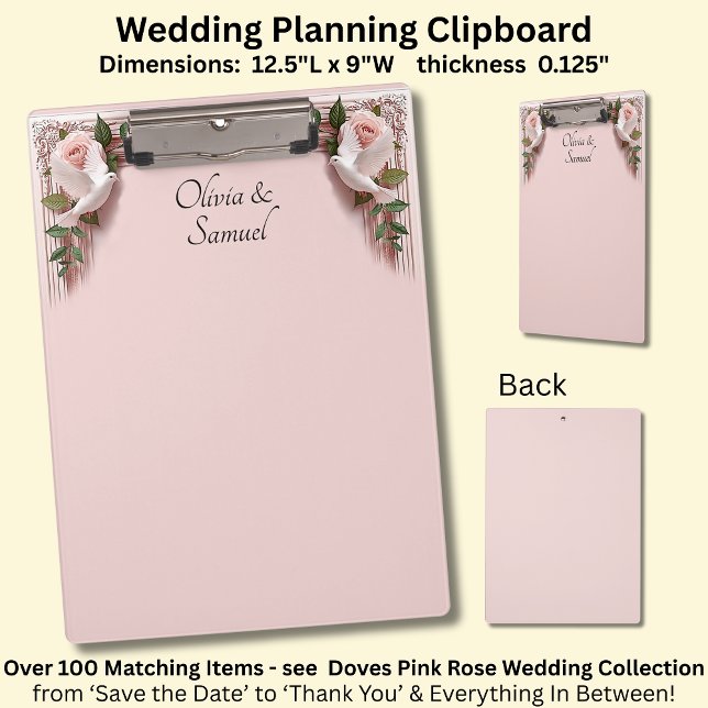 Add Names, Pink Roses & Doves Wedding Clipboard (Creator Uploaded)