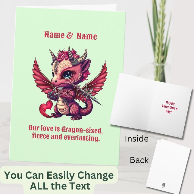 Add Names Quote, Red Dragon Valentines Day  Card (Creator Uploaded)