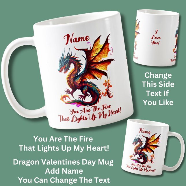 Add Names Quote, Red Fire Dragon Valentines Day Coffee Mug (Creator Uploaded)