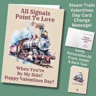 Add Names, Red/Brown Steam Train Engine Valentines Card