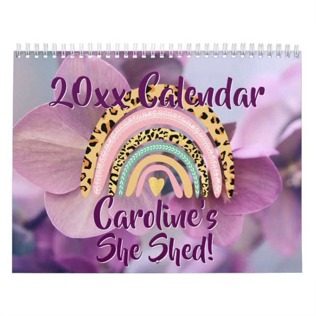 Add Name's She Shed Leopard Rainbow Floral 20xx Calendar (Cover)