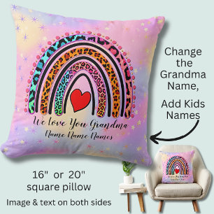 Add Names Text Grandma Heart Boho Rainbow Leopard  Cushion