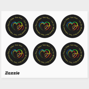 Add Names Text Message - Hearts on Black Classic Round Sticker