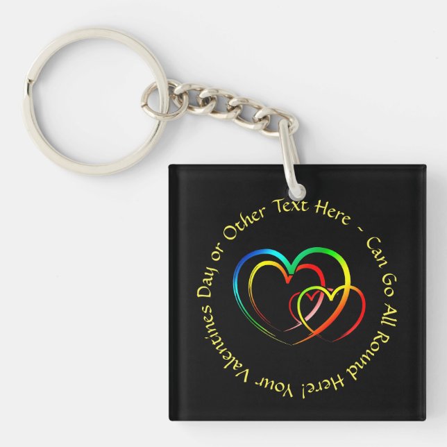 Add Names Text Message - Hearts on Black Key Ring (Front)