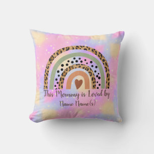 Add Names This Mummy Loved by Leopard Rainbow Pink Cushion
