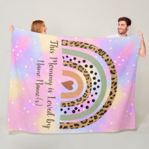 Add Names This Mummy Loved by Leopard Rainbow Pink Fleece Blanket